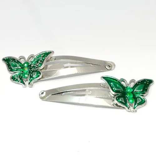 Epoxy Green Butterfly Shaped Metal Sleepies - Pair