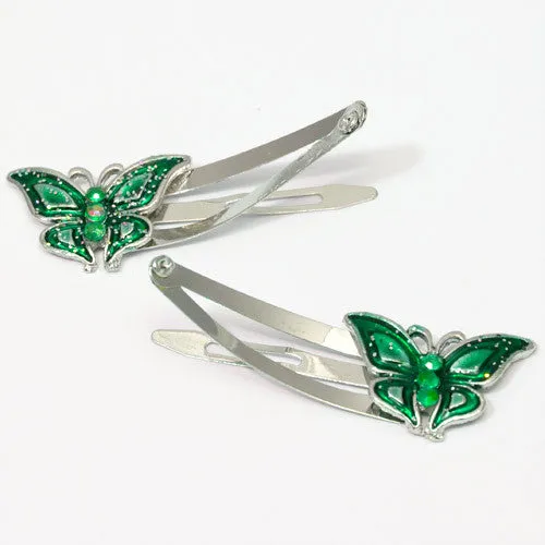 Epoxy Green Butterfly Shaped Metal Sleepies - Pair
