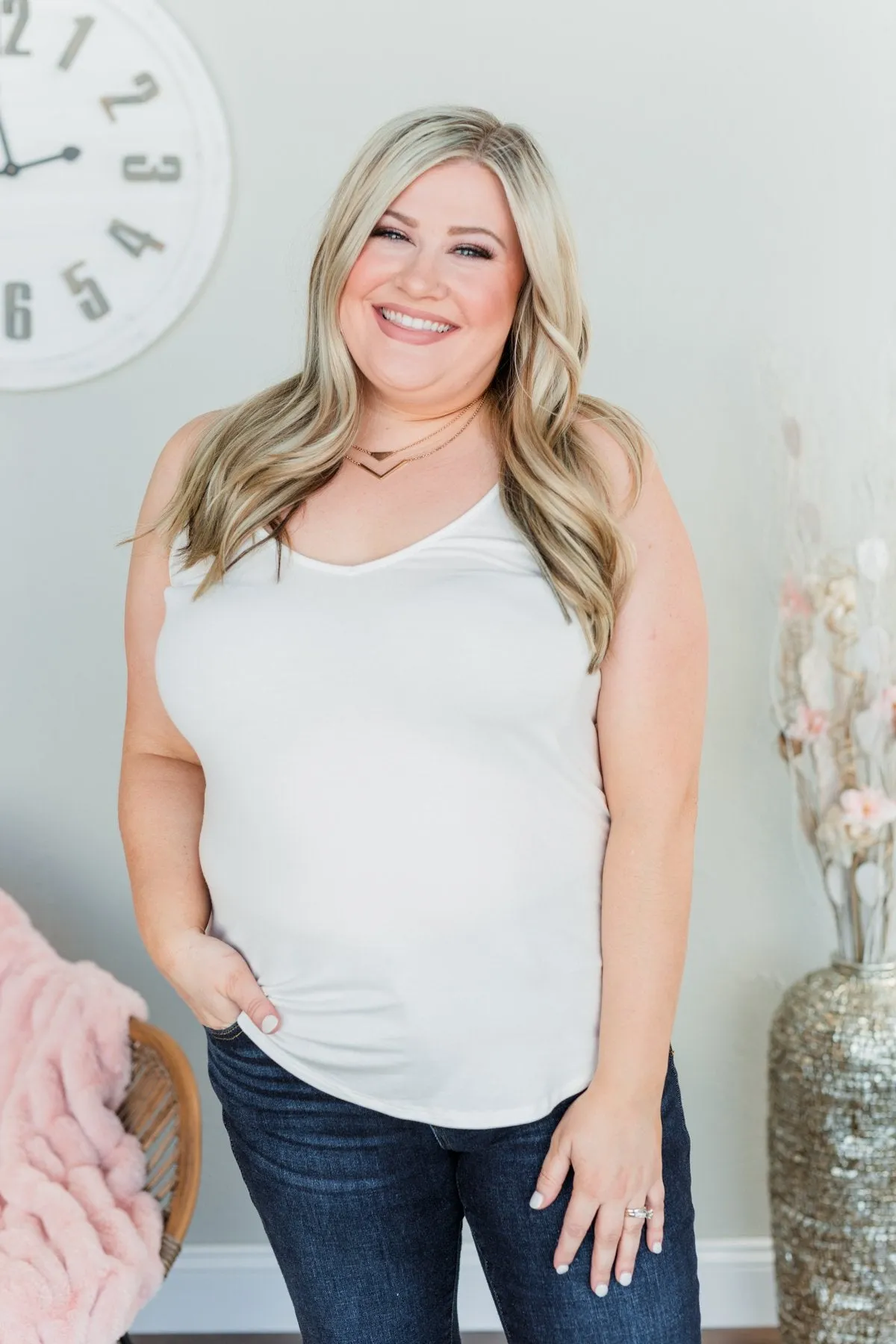 Everyday Elegance Double Strap Tank Top- Ivory