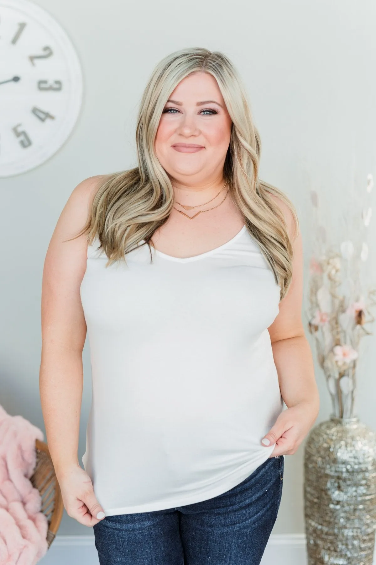 Everyday Elegance Double Strap Tank Top- Ivory