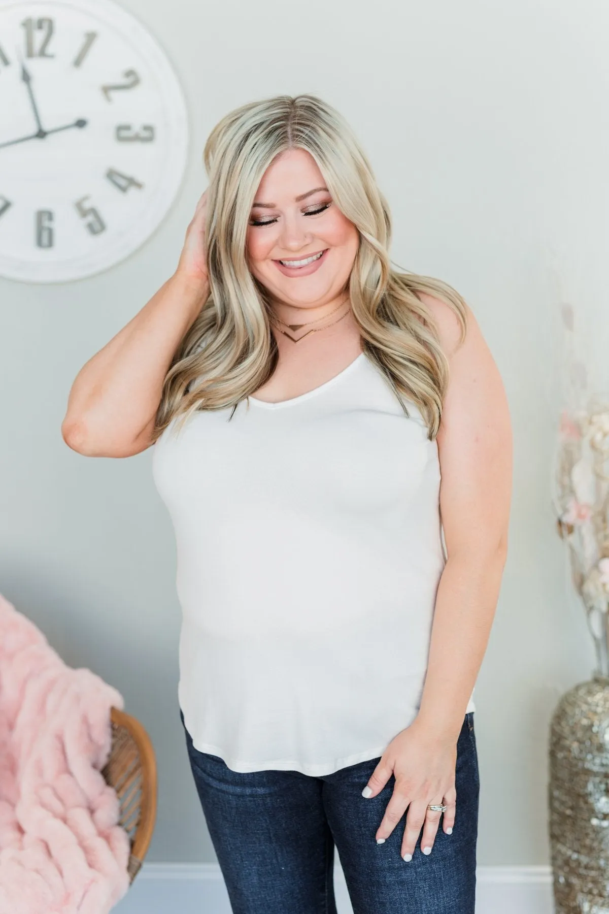 Everyday Elegance Double Strap Tank Top- Ivory