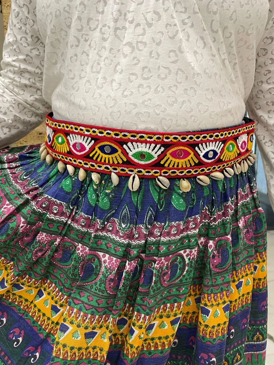 Fabric Waist-Belt  Embroidery Evil Eye Mirror Work Banjara Kamar-Bandh