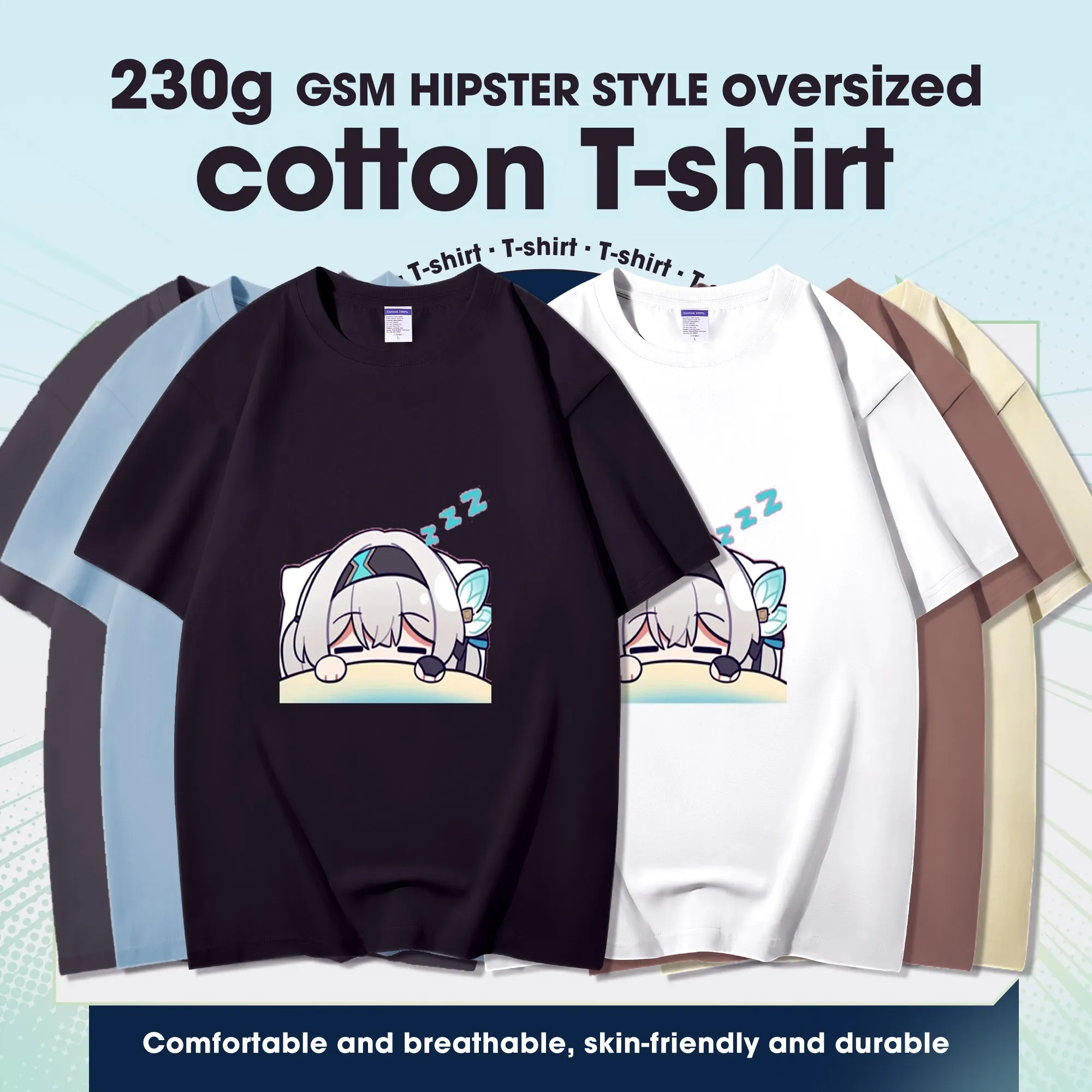 Fashion Anime Honkai Star Rail Firefly 230g GSM Hipster Style Oversized Cotton T-shirt