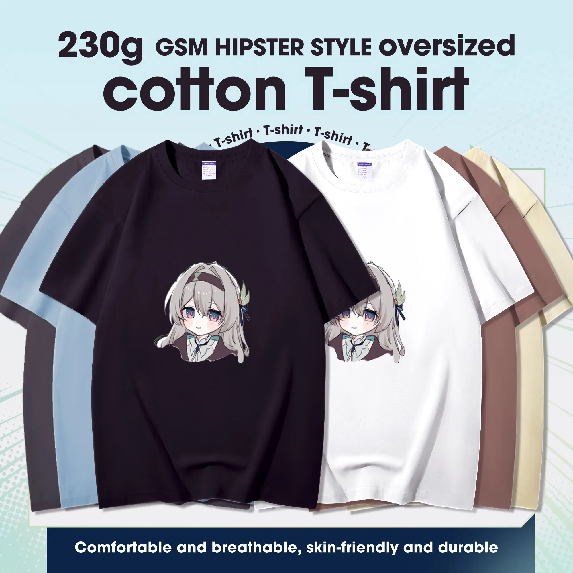 Fashion Anime Honkai: Star Rail Firefly 230g GSM Hipster Style Oversized Cotton T-shirt