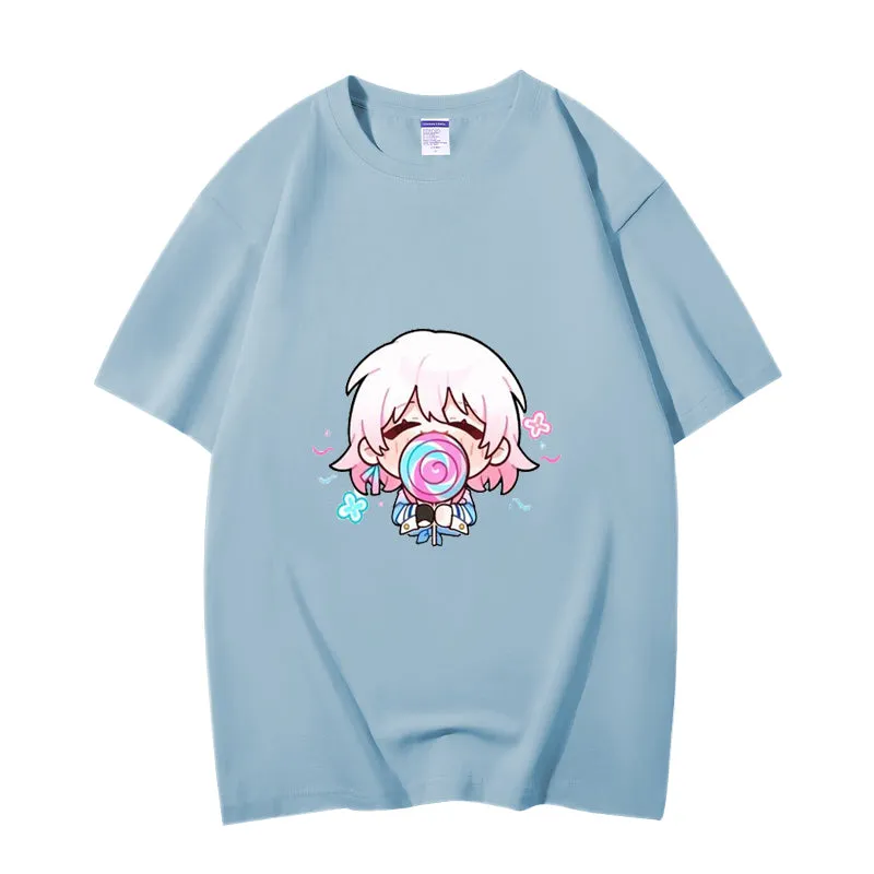 Fashion Anime Honkai Star Rail March 7th 230g GSM Hipster Style Oversized Cotton T-shirt