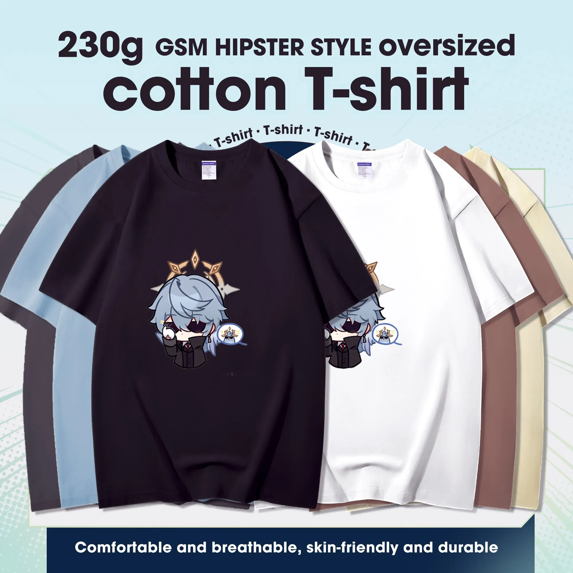 Fashion Anime Honkai: Star Rail Sunday 230g GSM Hipster Style Oversized Cotton T-shirt