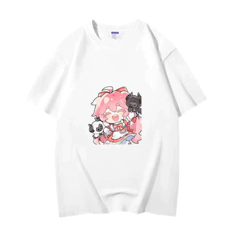 Fashion Anime Wuthering Waves Encore 230g GSM Hipster Style Oversized Cotton T-shirt