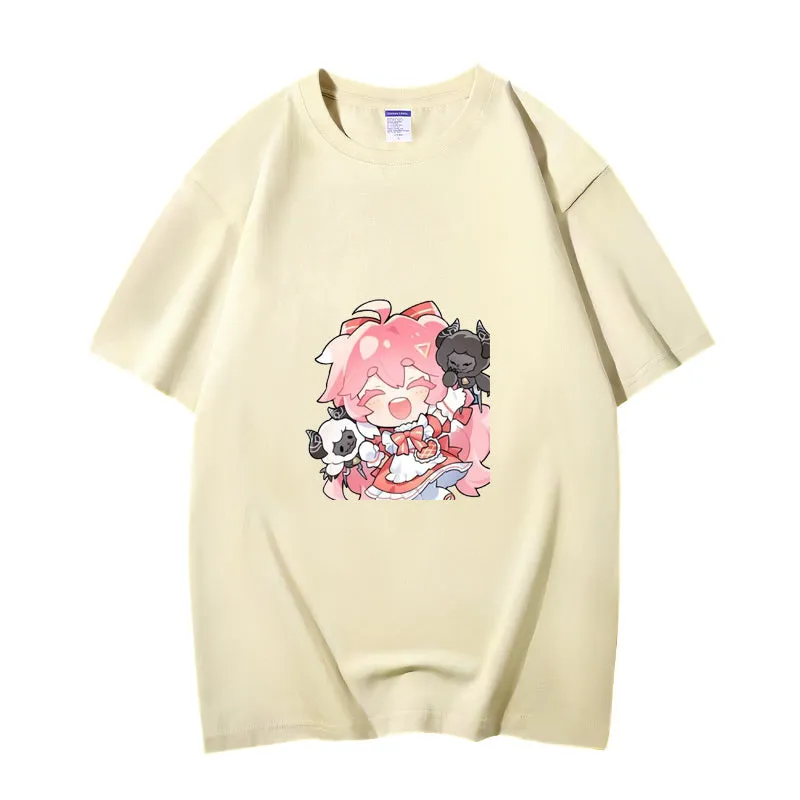 Fashion Anime Wuthering Waves Encore 230g GSM Hipster Style Oversized Cotton T-shirt
