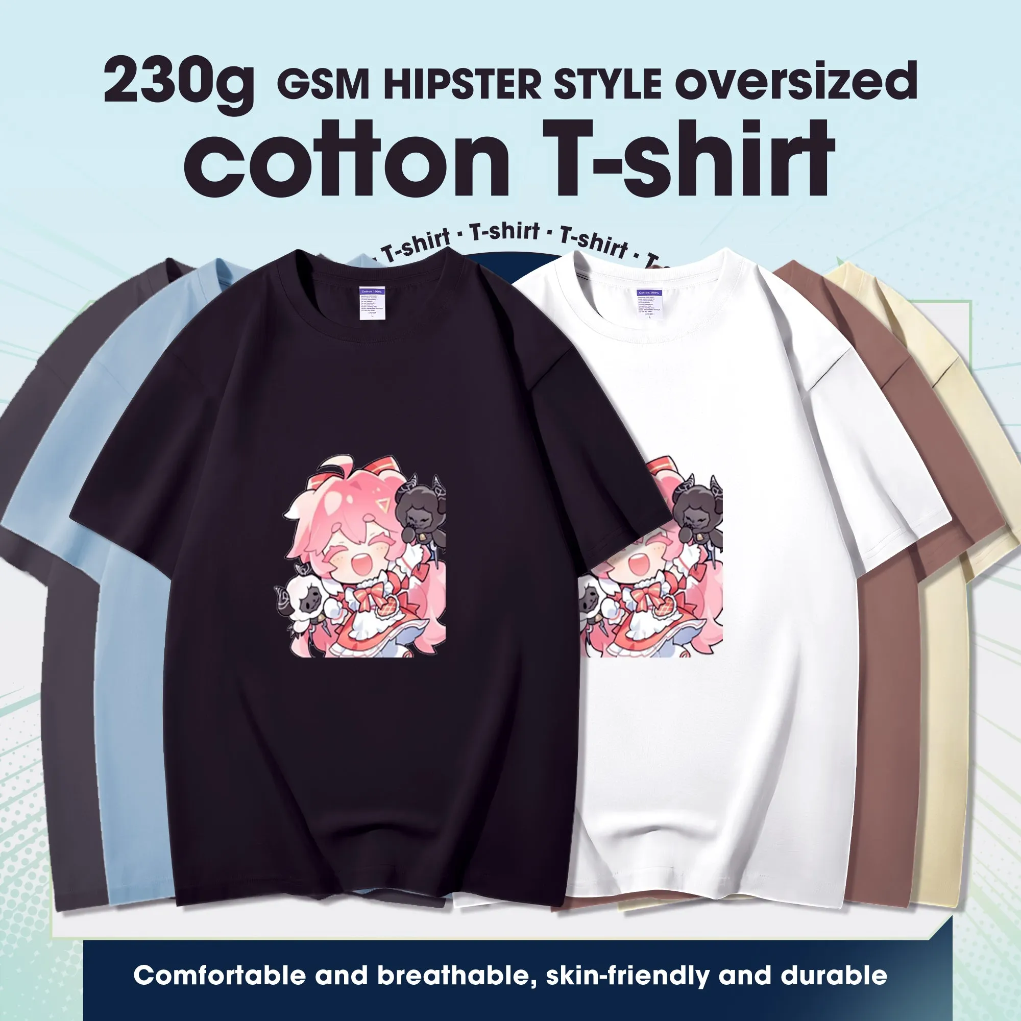 Fashion Anime Wuthering Waves Encore 230g GSM Hipster Style Oversized Cotton T-shirt