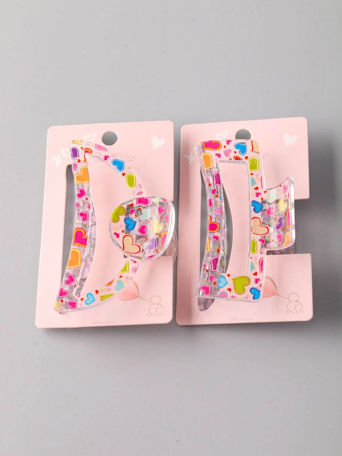 FASHION ASSORTED SHAPES HEARTS PRINT CLAW HAIR CLIPS