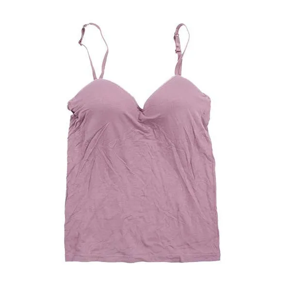 Fashion Ladies V-Neck Tank Tops Female Modal Fitness Casual Padded Spaghetti Straps Push Up Bra Multicolor