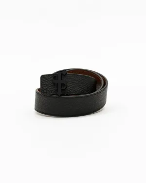 Father Sons Black / Tan Leather Reversible Belt with Matt Black FS Buckle - FSBELT003