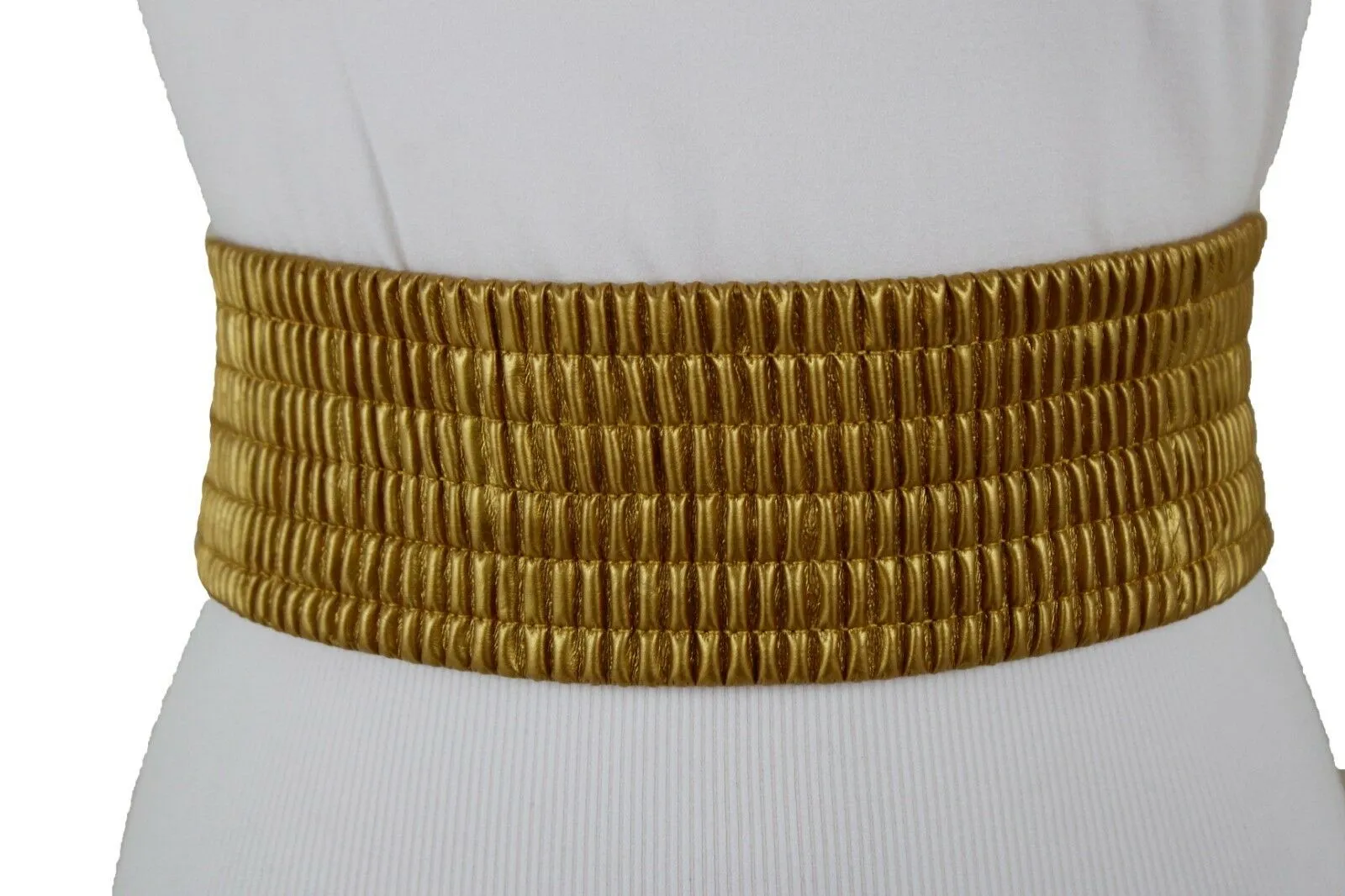 Faux Leather Double Buckle Elastic Waist Belt M L