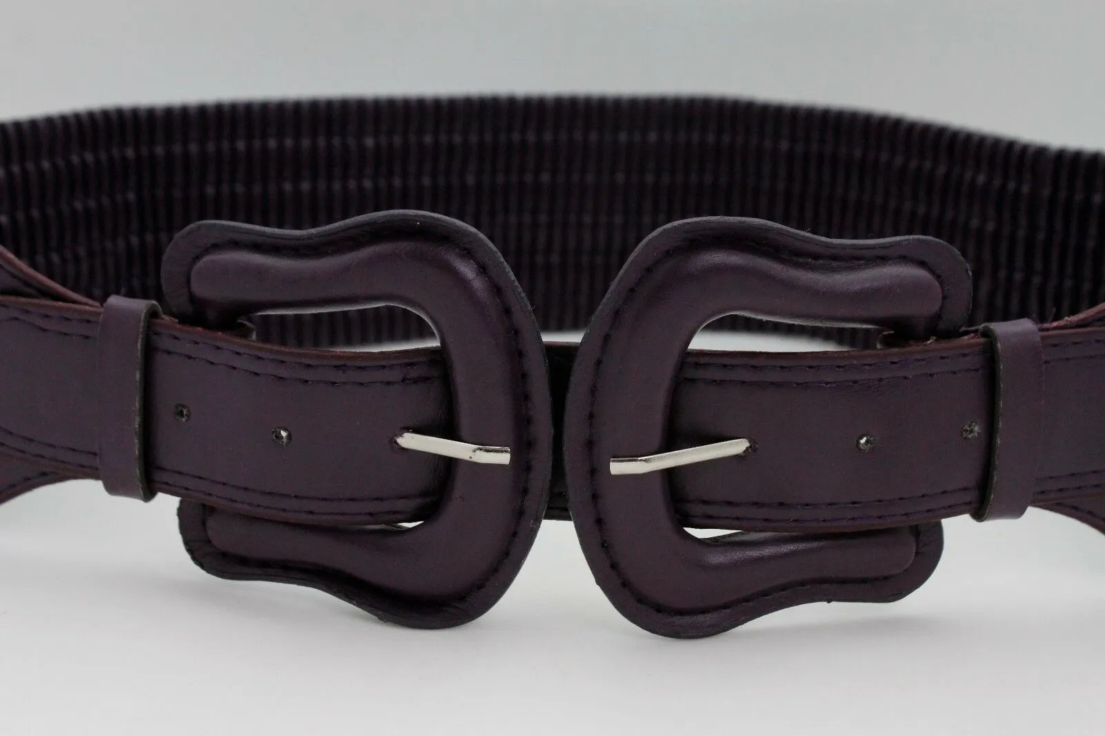 Faux Leather Double Buckle Elastic Waist Belt M L