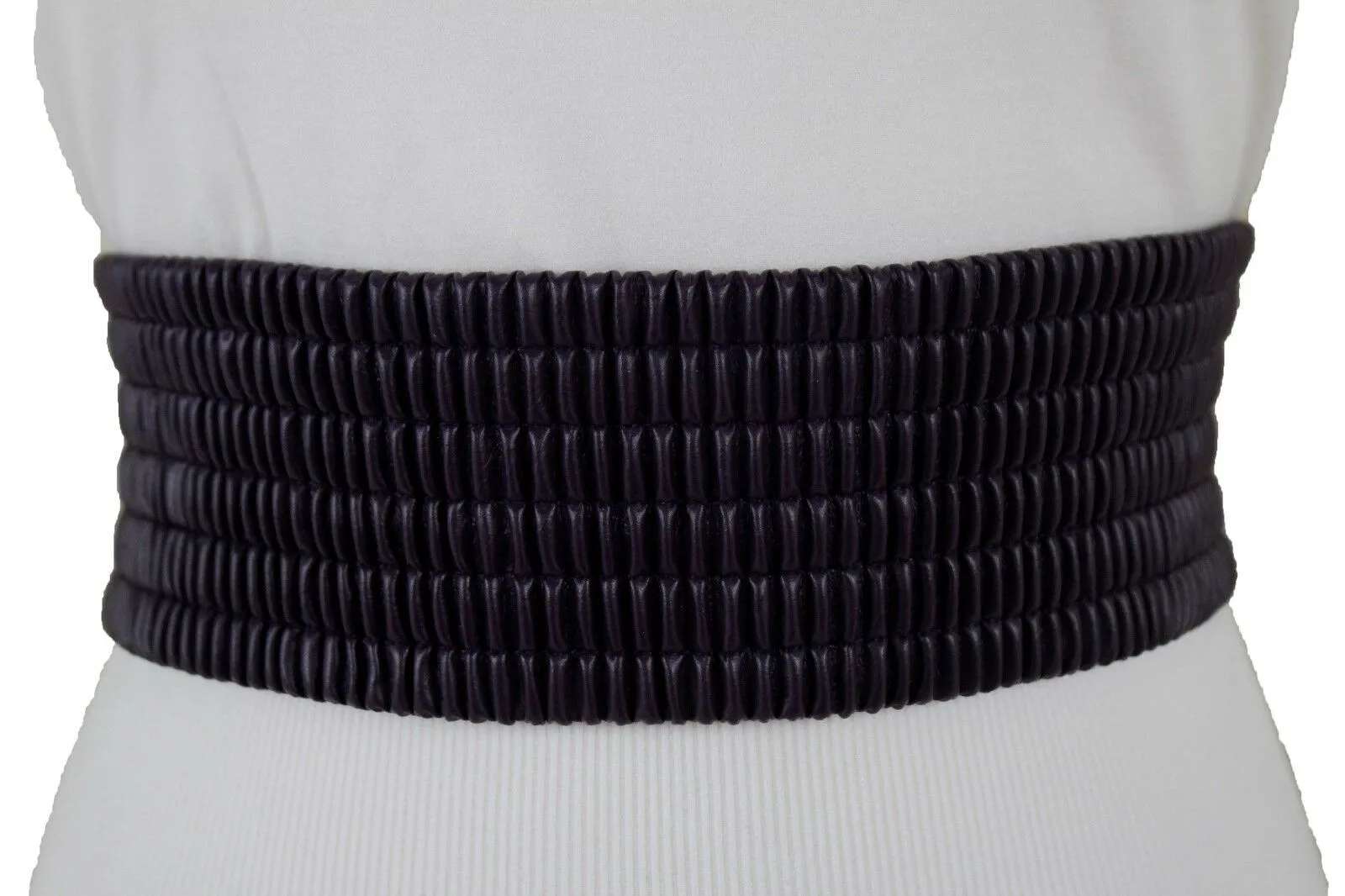 Faux Leather Double Buckle Elastic Waist Belt M L