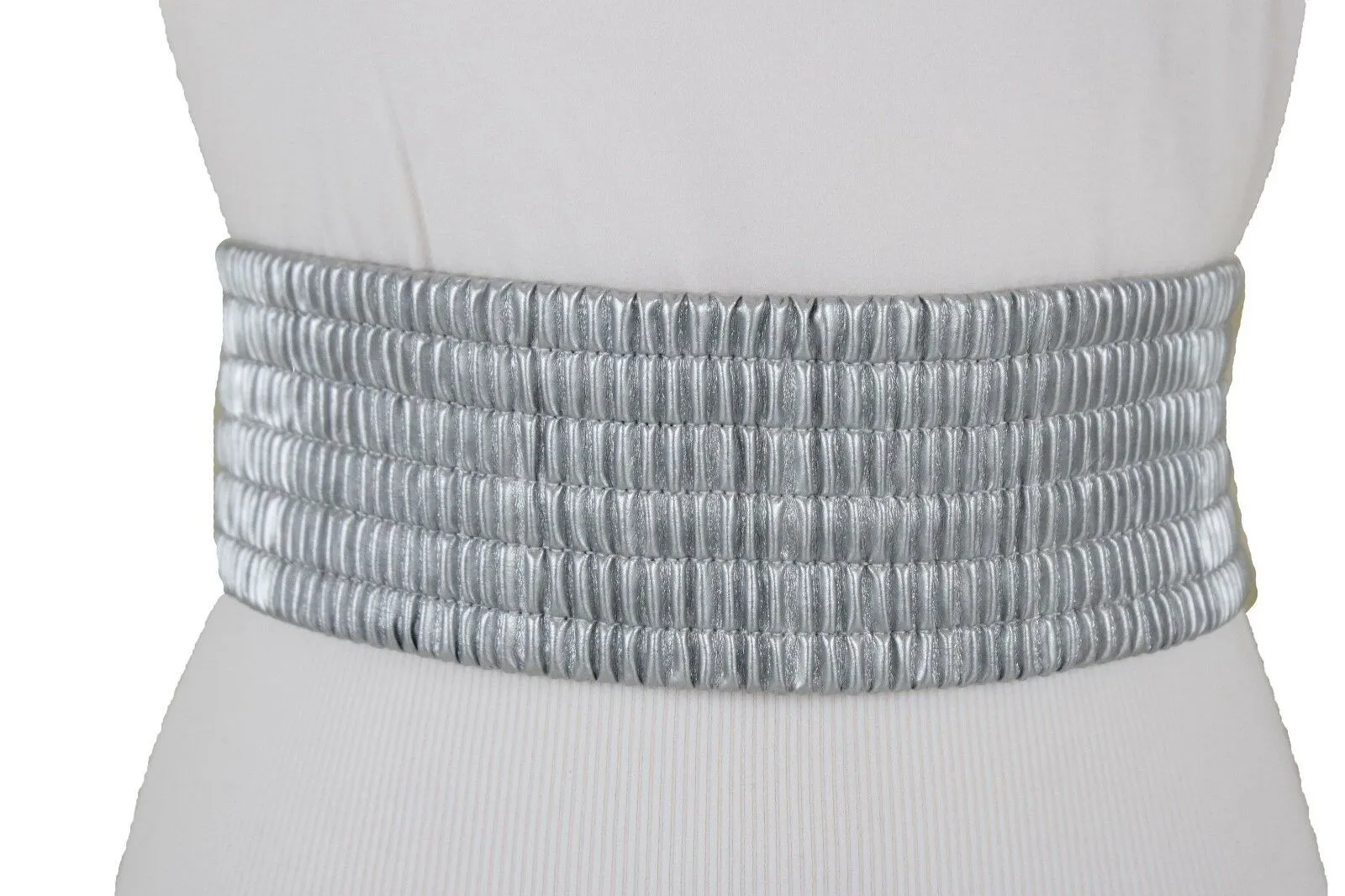 Faux Leather Double Buckle Elastic Waist Belt M L
