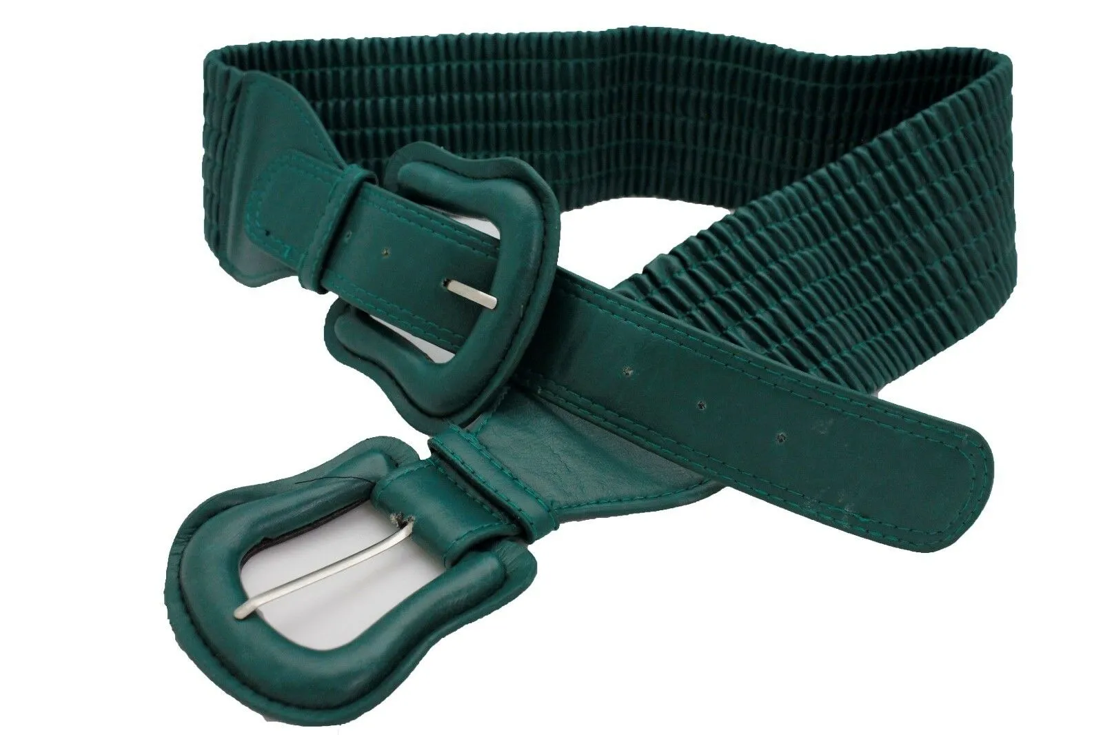 Faux Leather Double Buckle Elastic Waist Belt M L