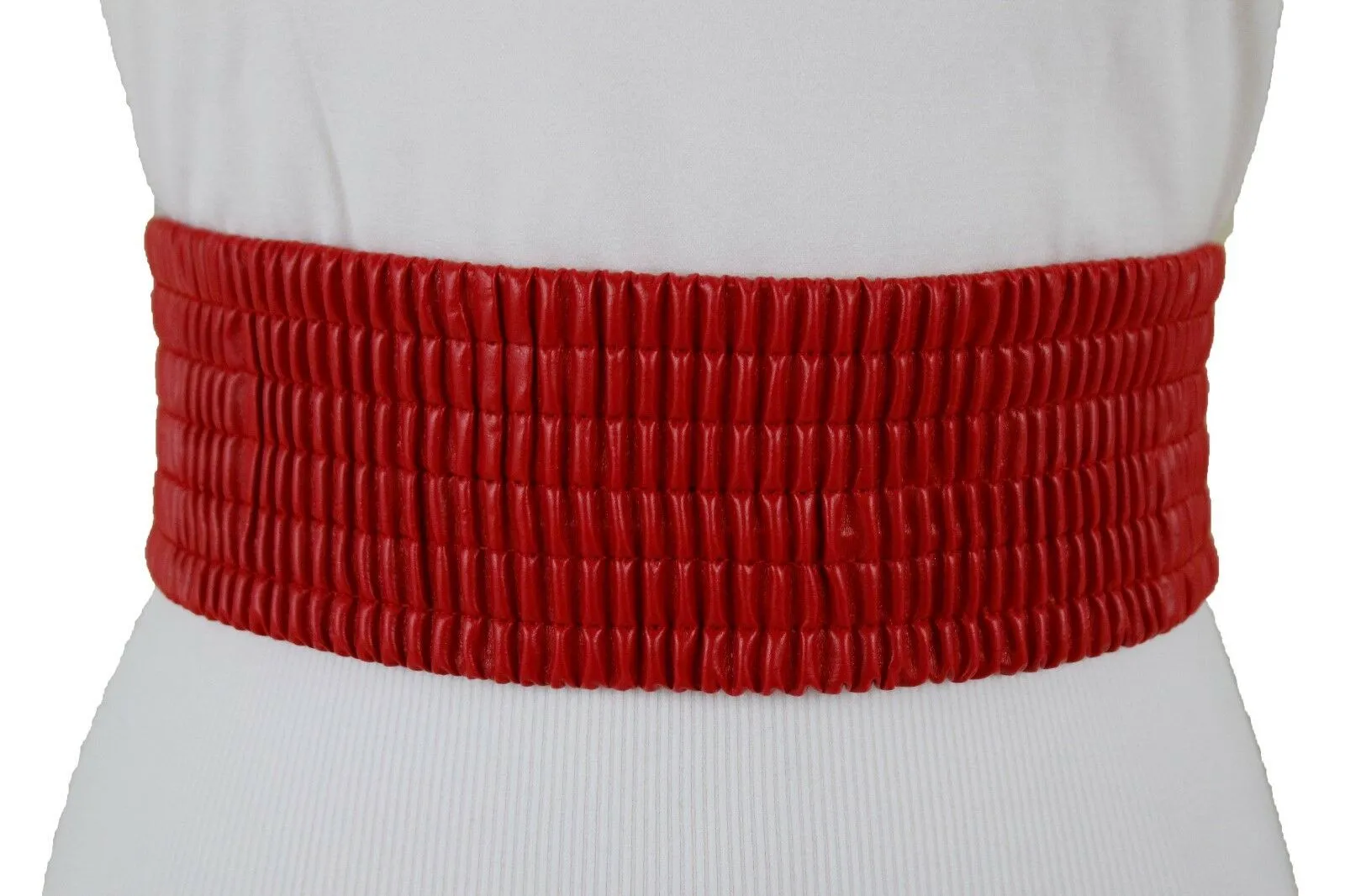 Faux Leather Double Buckle Elastic Waist Belt M L