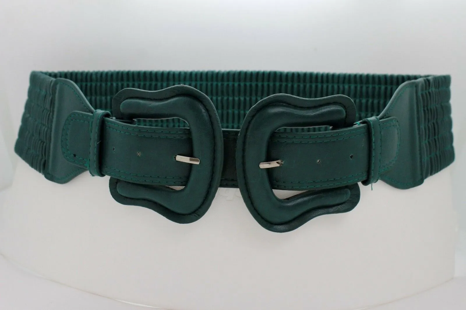 Faux Leather Double Buckle Elastic Waist Belt M L