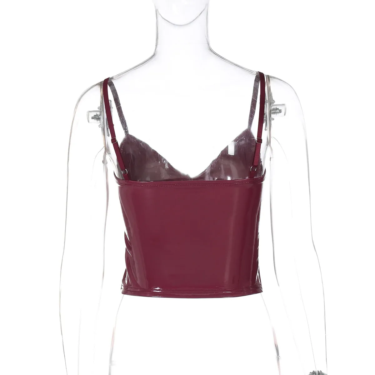 Faux Leather Spaghetti Strap Crop Top