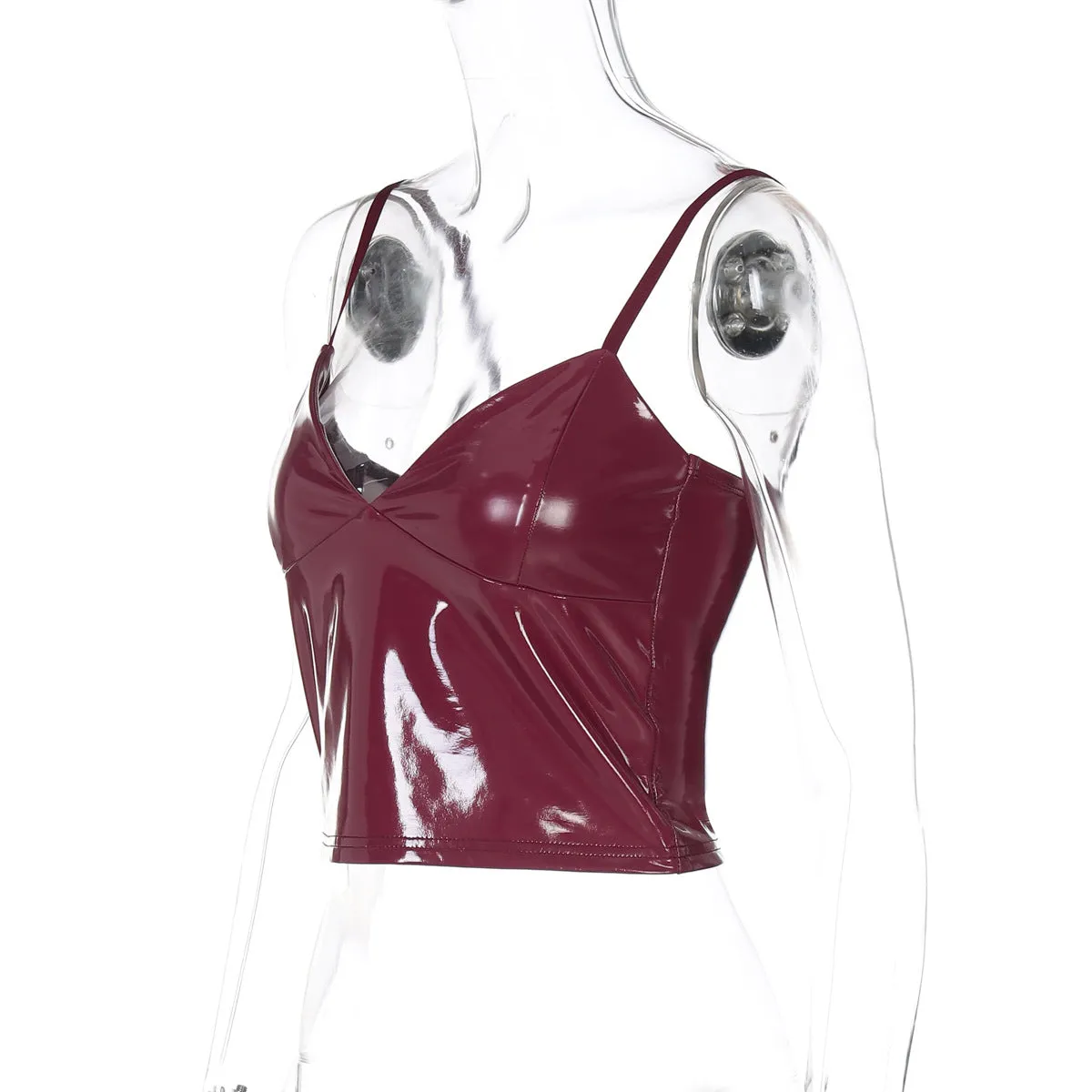 Faux Leather Spaghetti Strap Crop Top
