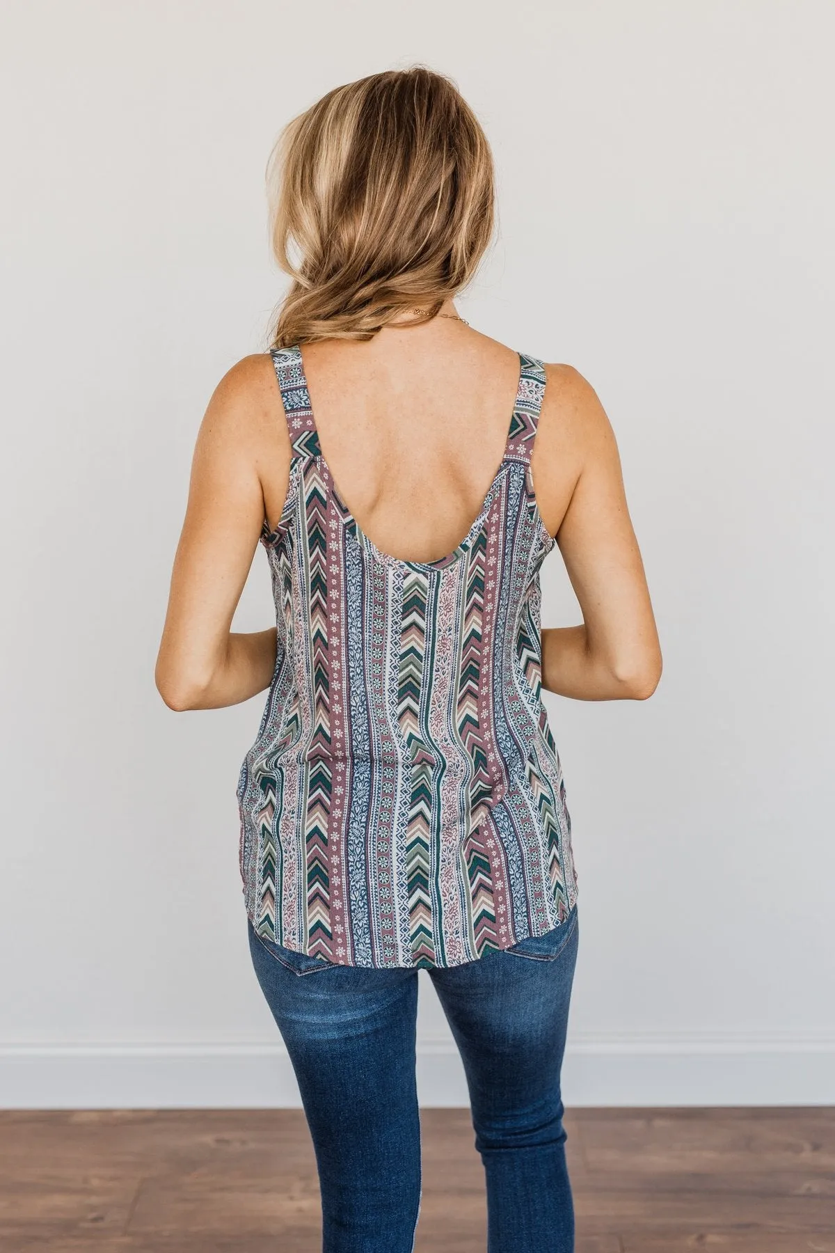 Fearlessly Authentic Printed Tank Top- Navy & Mauve Purple