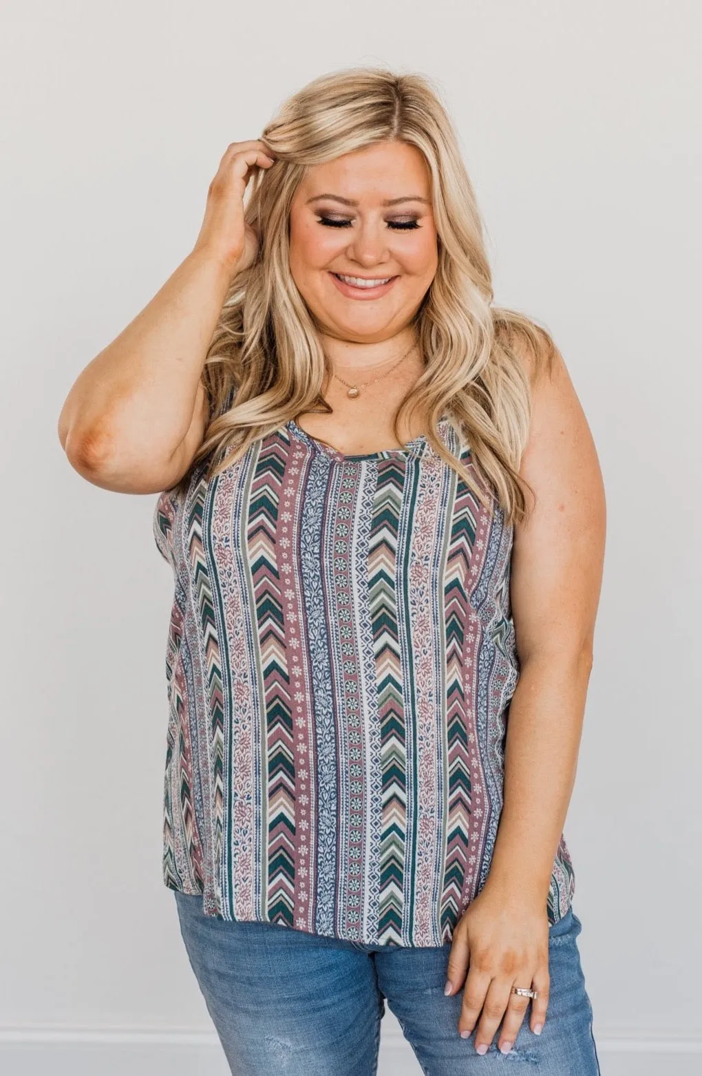 Fearlessly Authentic Printed Tank Top- Navy & Mauve Purple