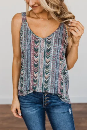 Fearlessly Authentic Printed Tank Top- Navy & Mauve Purple