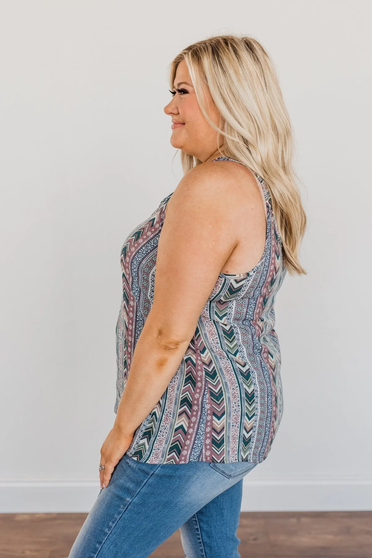 Fearlessly Authentic Printed Tank Top- Navy & Mauve Purple