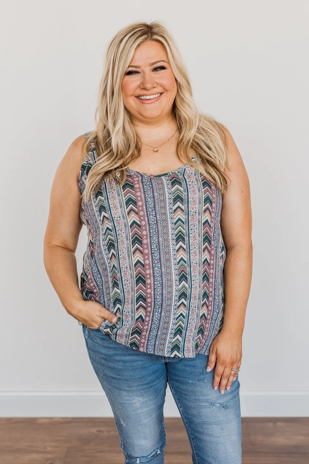 Fearlessly Authentic Printed Tank Top- Navy & Mauve Purple