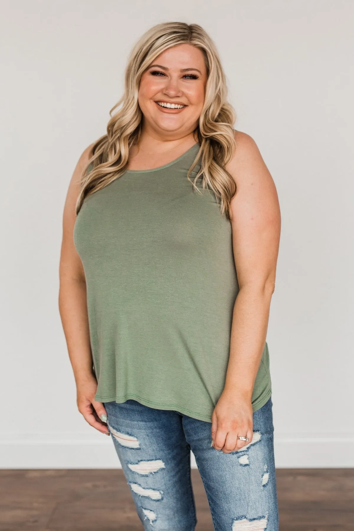 Feeling Great Criss-Cross Tank Top- Olive