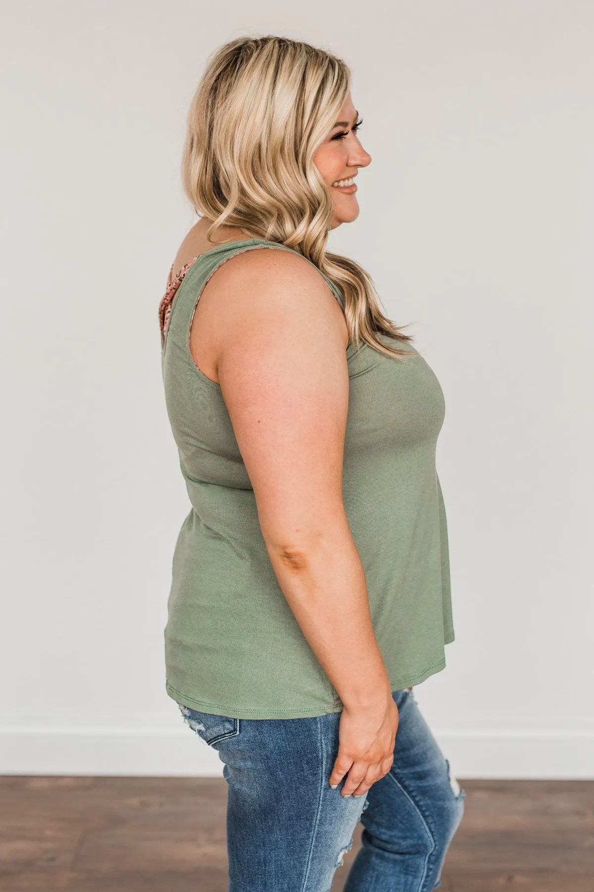 Feeling Great Criss-Cross Tank Top- Olive