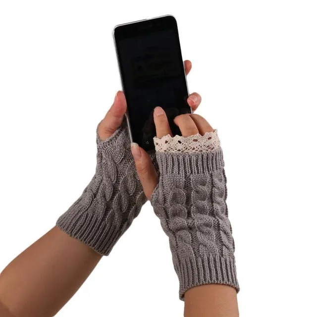 Feitong Winter Mittens Women Woolen Knitted Fingerless Gloves Women Hand Arm Warm Glove Mitts Lady Outdoor Sports Gloves #JOYL