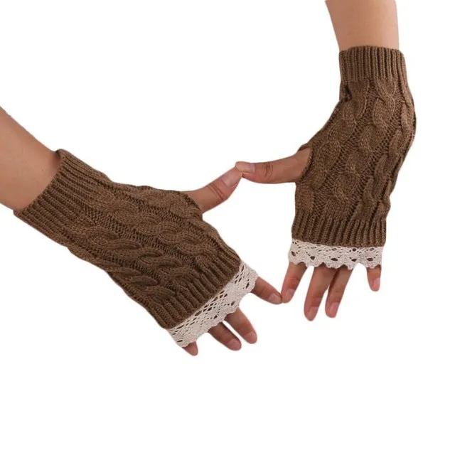 Feitong Winter Mittens Women Woolen Knitted Fingerless Gloves Women Hand Arm Warm Glove Mitts Lady Outdoor Sports Gloves #JOYL