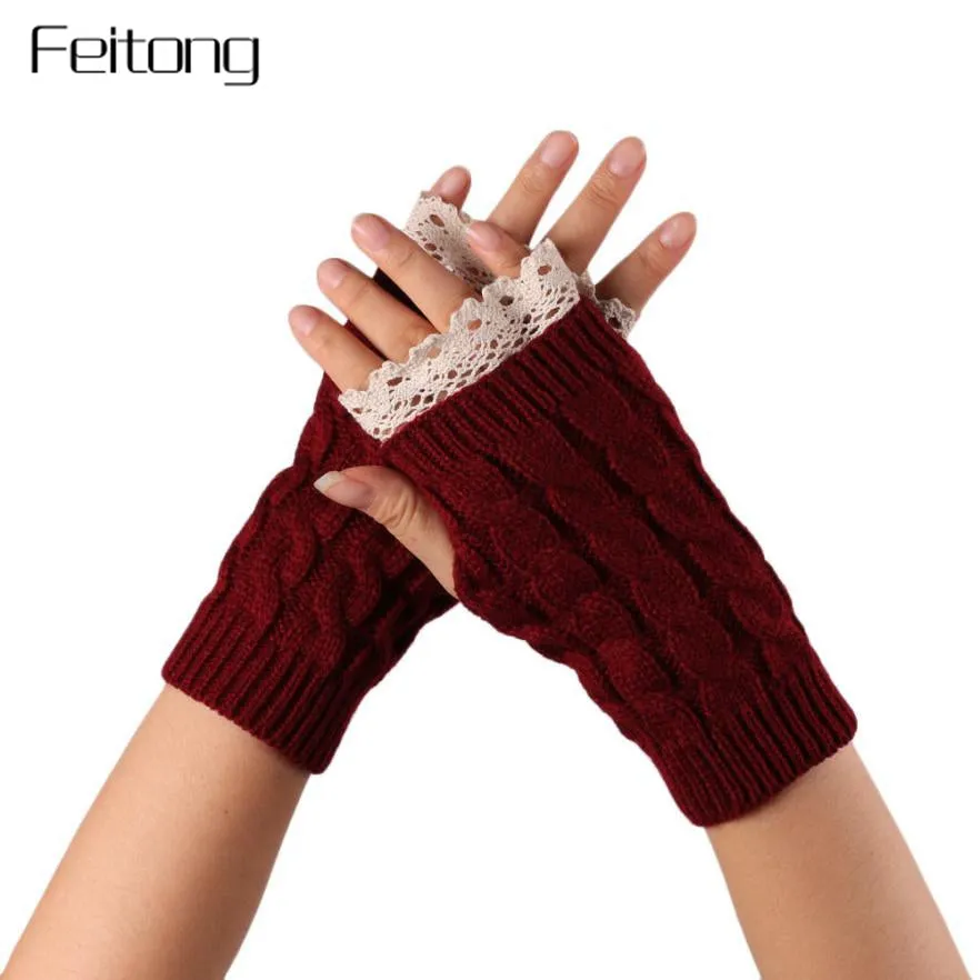 Feitong Winter Mittens Women Woolen Knitted Fingerless Gloves Women Hand Arm Warm Glove Mitts Lady Outdoor Sports Gloves #JOYL