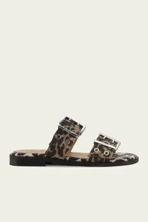 Feminine Buckle Two Strap Sandal in Leopard