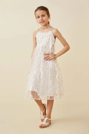 Flocked Heart Ruffle Mesh Tank Dress