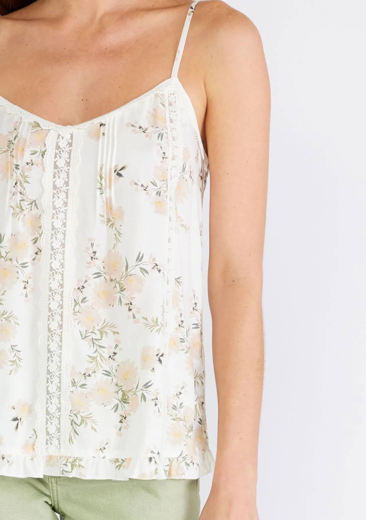 Floral Lace Spaghetti Strap V Neck Tank Top