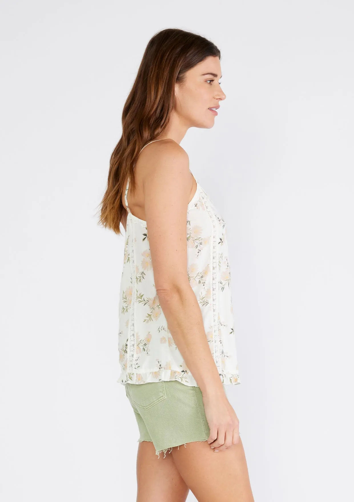 Floral Lace Spaghetti Strap V Neck Tank Top