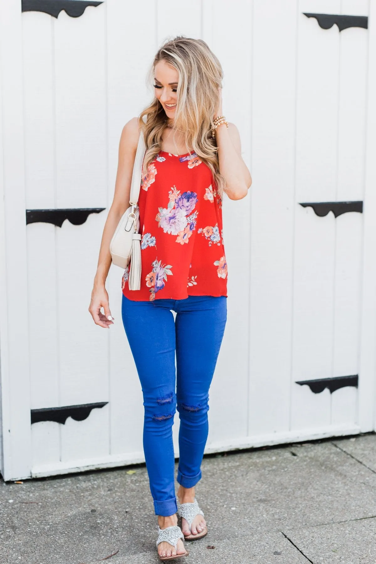 Floral Paradise Tank Top- Red