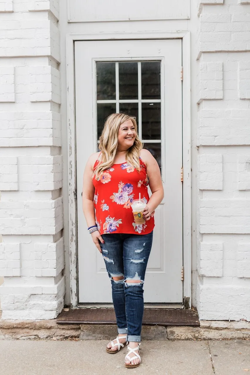 Floral Paradise Tank Top- Red
