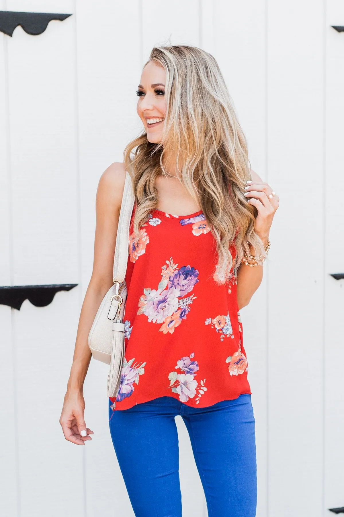 Floral Paradise Tank Top- Red