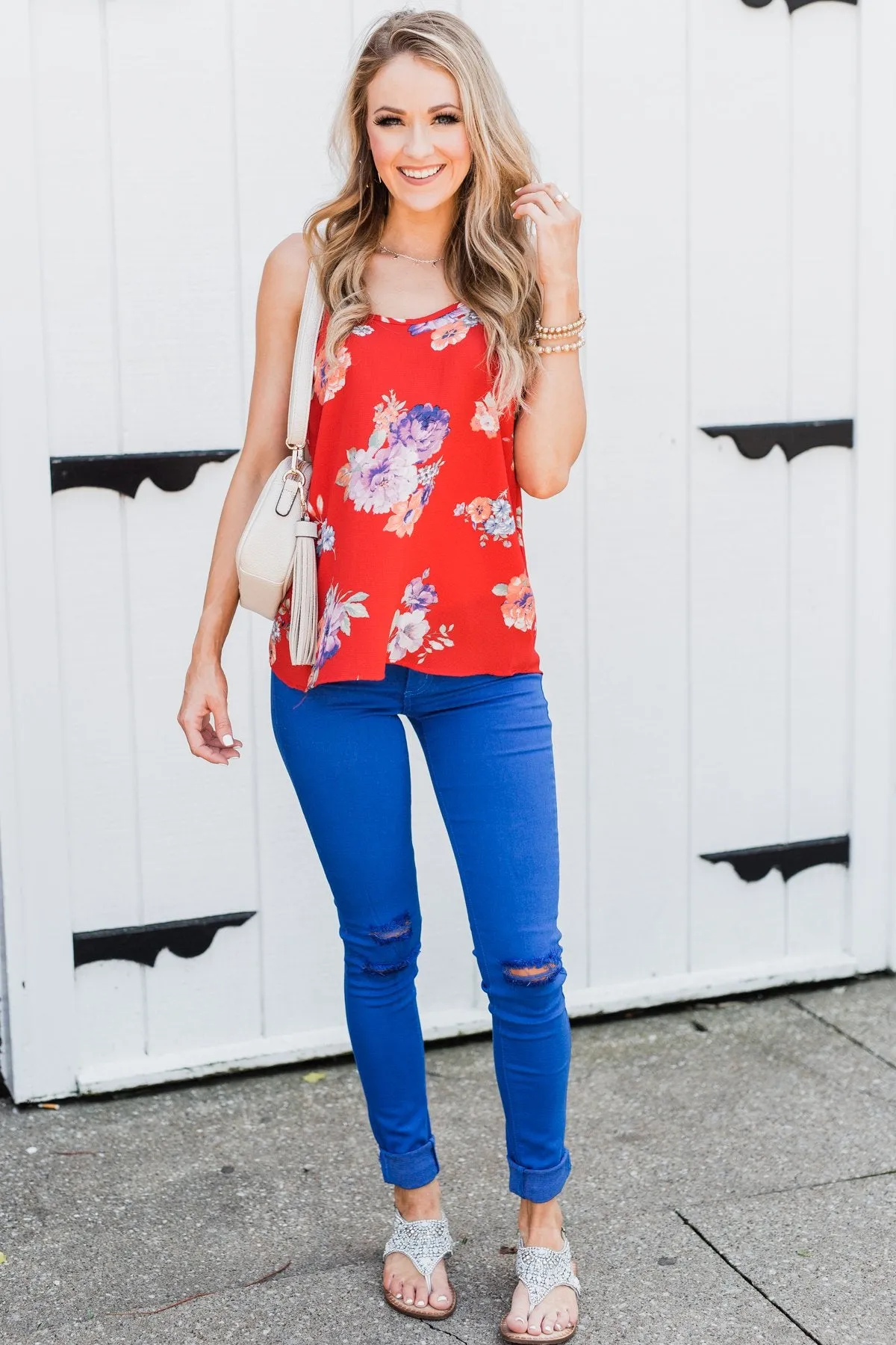 Floral Paradise Tank Top- Red