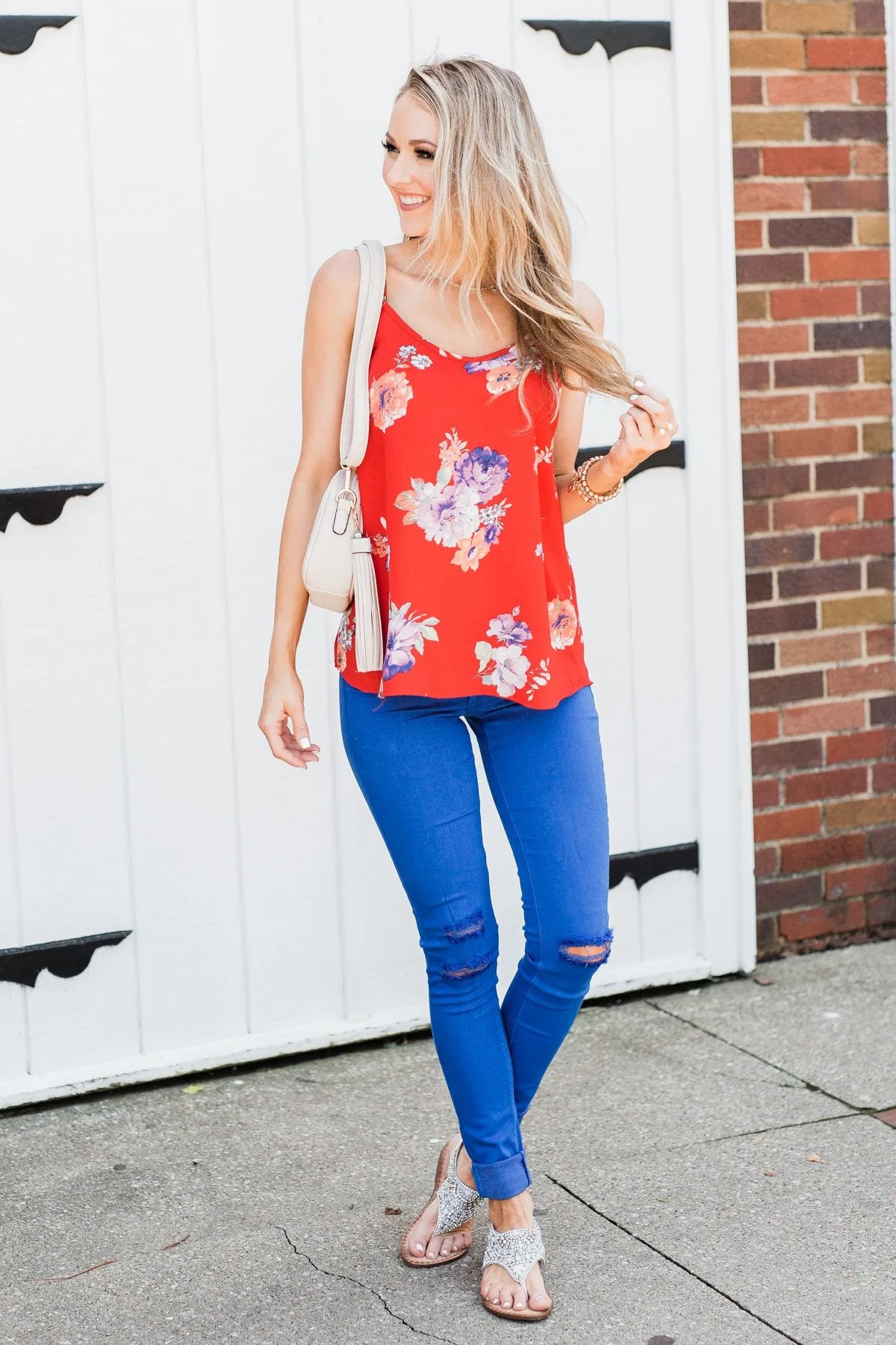 Floral Paradise Tank Top- Red