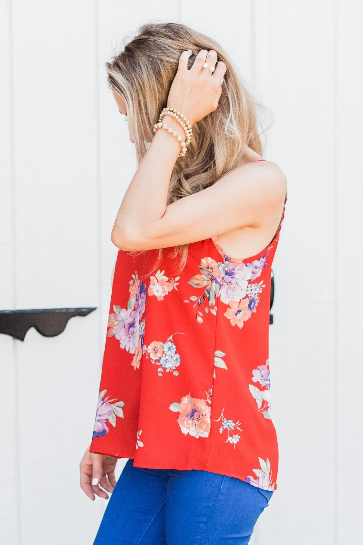 Floral Paradise Tank Top- Red