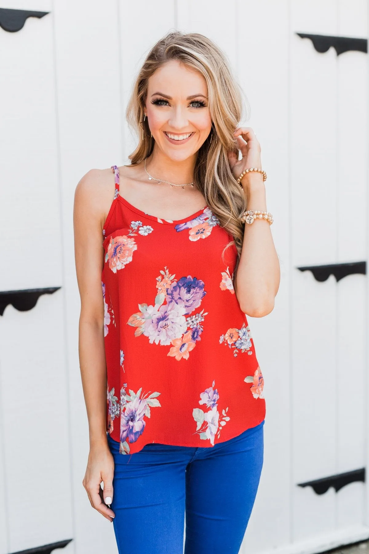 Floral Paradise Tank Top- Red