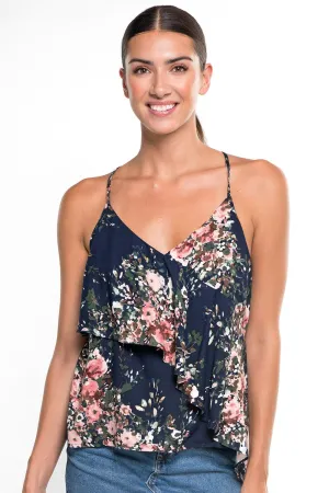 Floral Print Ruffle Spaghetti Strap Top