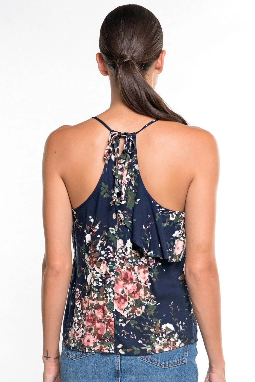 Floral Print Ruffle Spaghetti Strap Top