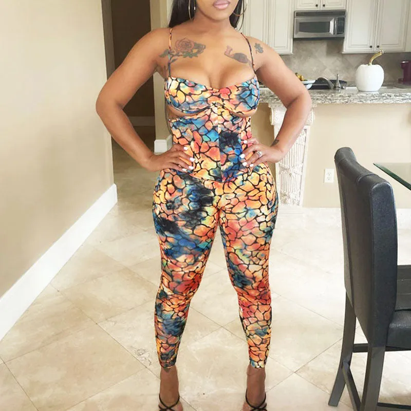 Floral Print Spaghetti Strap Tube Top & Corset Pants Set