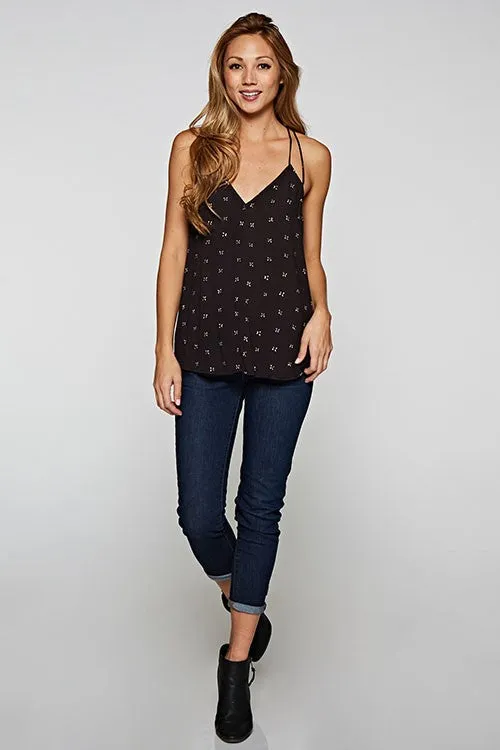 Floral Print V Neck Double Spaghetti Strap Top